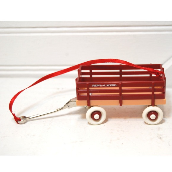 Vintage Radio Flyer ornament Miniature Classic Little Red Wagon Ribbon Pull - Picture 2 of 7
